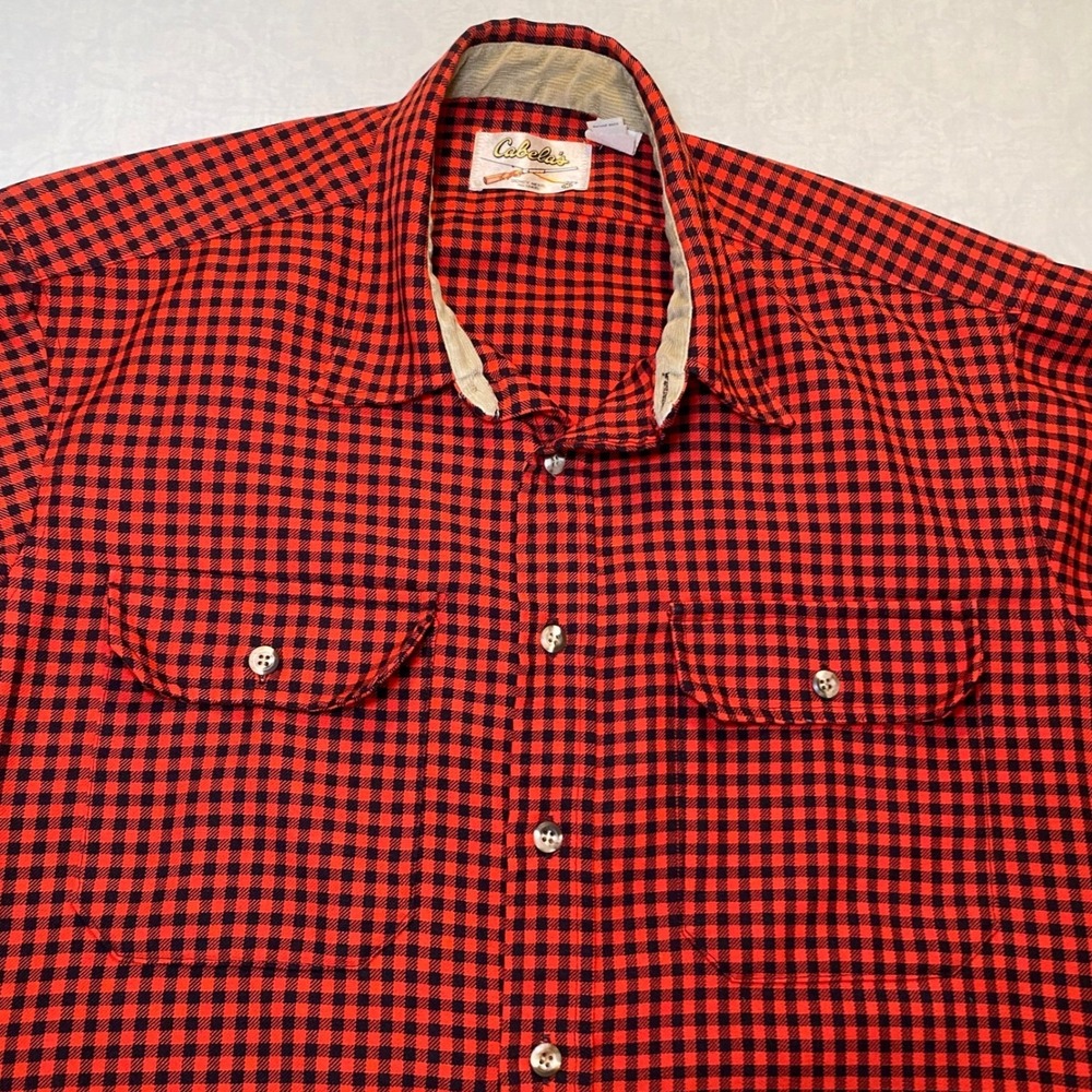 Cabela's Flannel Shirt Mens XL Red Black Buffalo Check Button Front Hunting - Picture 2 of 13